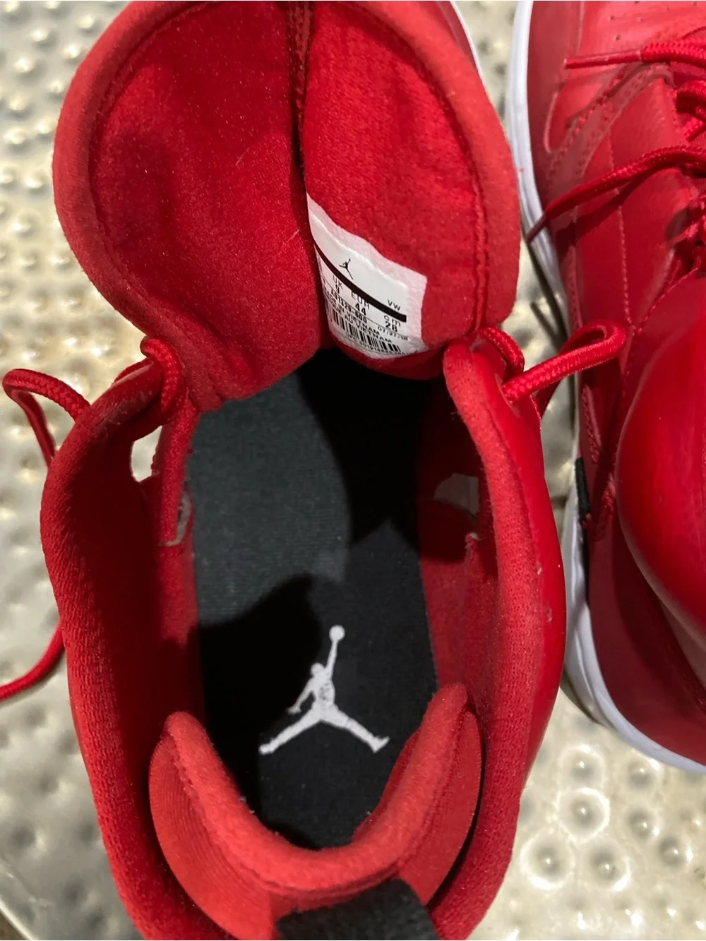 Jordan Red High-Top Sneaker with White Label Detail